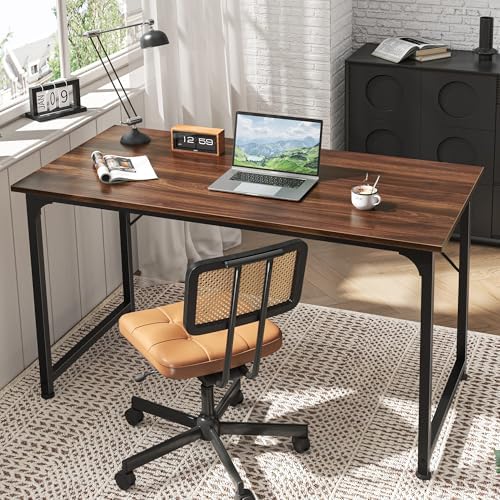 Huuger Computer Desk, 48 Inch Office Desk, Gaming Desk with Storage, Writing Desk Work Desk for Home Office, Study, Modern Simple Desk, Large Legroom, Metal Frame, Walnut