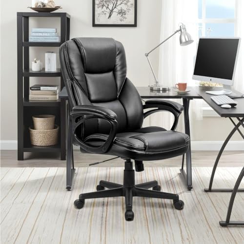 Furmax Office Executive Chair High Back Adjustable Managerial Home Desk Chair, Swivel Computer PU Leather Chair with Lumbar Support (2, Black)