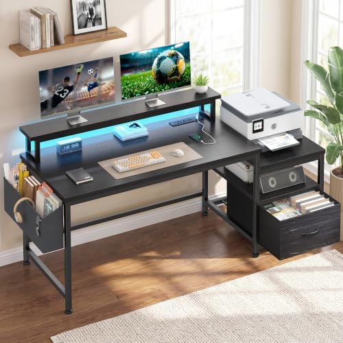 EnHomee 56.5" Office Desk with Drawers & Printer Space for Home Work,Black
