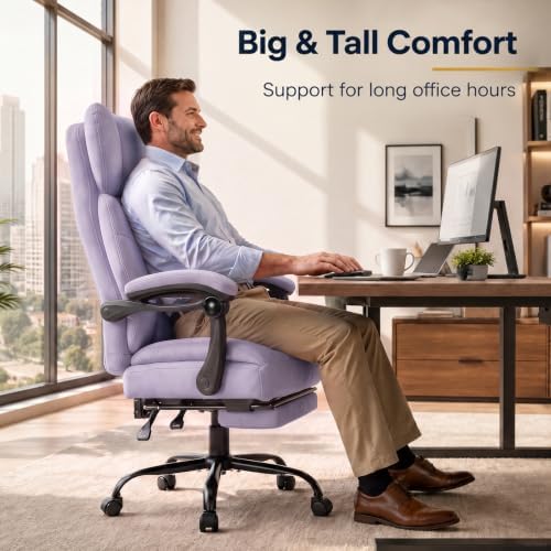 GTPLAYER Big&Tall Ergonomic Gaming Chair, Wide Spring Seat, Linkage Armrest,Purple