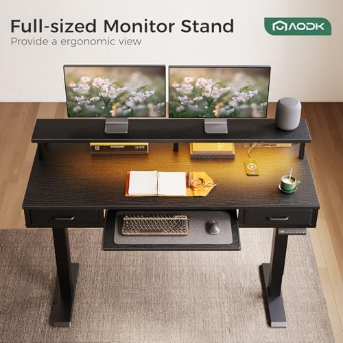 AODK 55 Inch Electric Standing Desk with Drawers & Keyboard Tray, Black