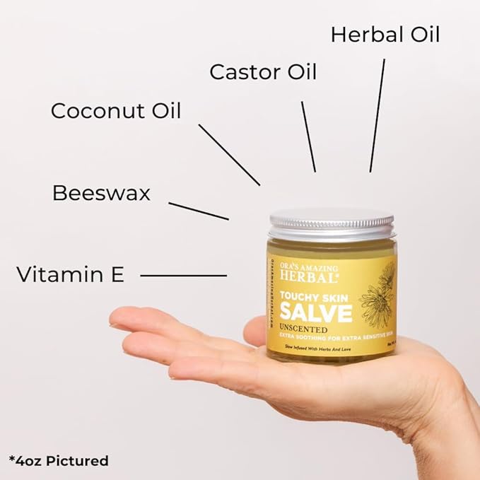 Ora's Amazing Herbal Touchy Skin Salve for Eczema Relief, Natural Cream for Kids and Adults, Itch and Dryness Balm with Calendula, Fragrance-Free, 1 oz Travel Size, 2 Pack