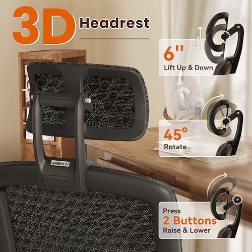 GABRYLLY Ergonomic Office Chair, High Back Home Desk Chair with Flip-Up Arms, 3D Headrest, Thick Sponge Seat &90-120° Recline, Big and Tall Mesh Executive Chairs for Man Woman, Midnight-Cloud