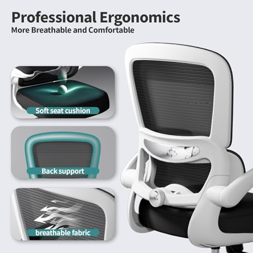 TRALT Office Chair - Ergonomic Desk Chair with Adjustable Lumbar Support, Mesh Computer Chair, Executive Chair for Home Office Comfortable Lumbar Support (1, White+Black)