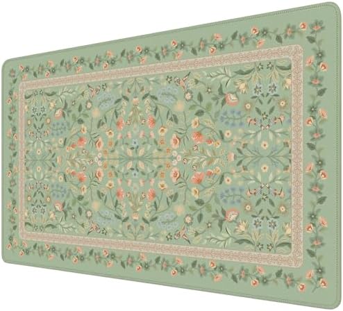 iCasso Aesthetic Flower Mouse Pad,23.6x13.7in Desk Pad, Light Green