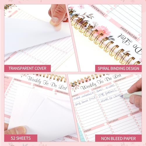 Thboxes Weekly To Do List Notepad, 8.5"x11" Desk Planner 52 Sheets, Pink