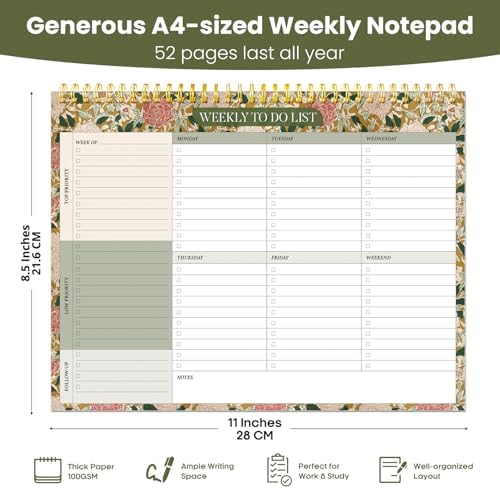 Weekly To Do List Notepad with 52 Undated Sheets（8.5"×11"）- Undated Weekly Planner Notepad for Office Desk Accessories and Supplies - Olive Grove