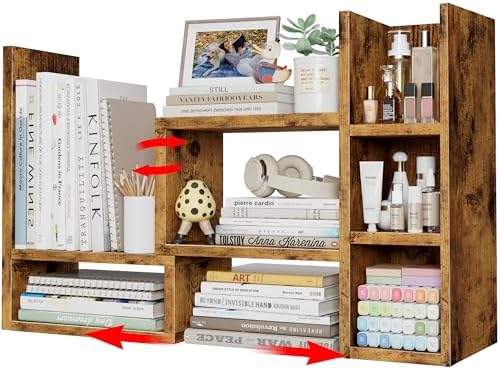 NUTIKAS Desk Shelves Desktop Organizer Shlef - Rustic Office Organization for Top of Desk Organizers and Accessories Corner Bookshelf Table Top Shelving Small Hutch Decorations for Office