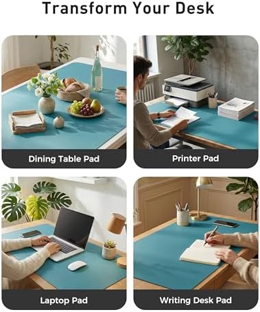 Aothia Faux Leather Desk Mat - Large Mouse Pad, Non-Slip PU Leather Blotter, Waterproof Writing Surface for Office and Home (Turquoise, 40" x 24")