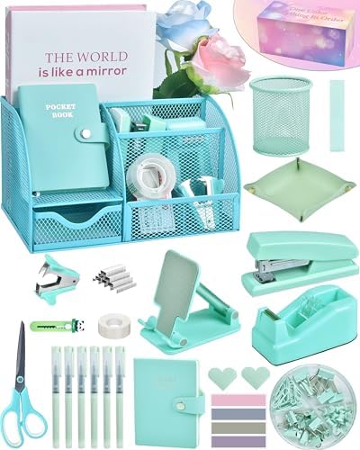 LXEVIHK Green Desk Accessories 23-Piece Office Supplies Gift Set
