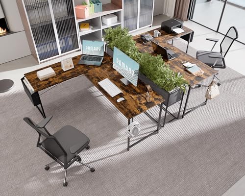 Pamray 64.5 Inch Reversible L Shaped Gaming Desk Large Corner Computer Desk with Storage Bag Home Office Table for Writing Study Vintage