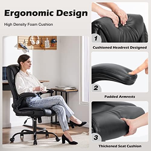 DUMOS Leather Office Chair, Desk Chair Lumbar Support, Black
