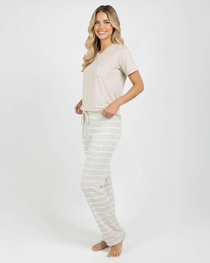 Real Essentials 2 Pack: Women's Comfy Pajama Sets - Short & Long Sleeve Ladies Loungewear Sleepwear PJs (Available In Plus)