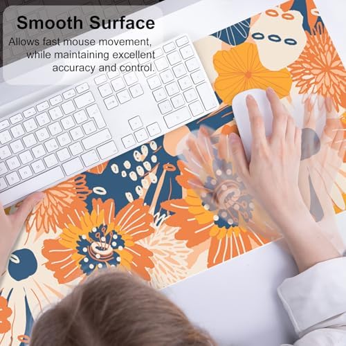 QiyI PU Leather Large Mouse Pad, Office Decor, 31.5" x 11.8", Orange Flower