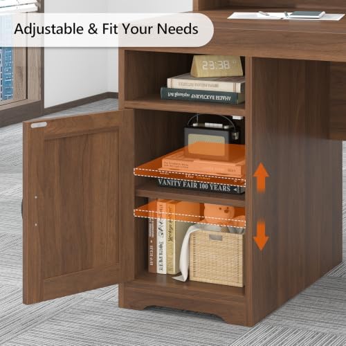 65" Farmhouse Computer Desk with Drawers and Printer Stand for Home Office