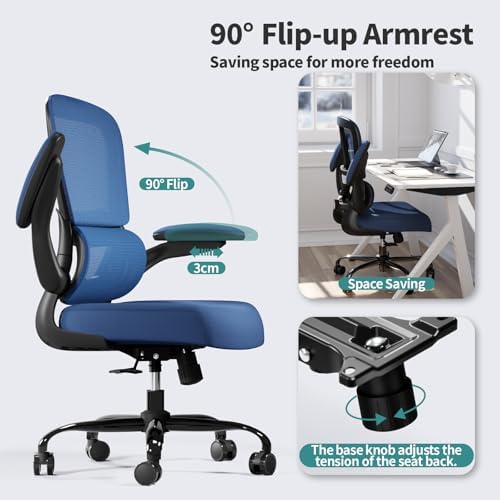 TRALT Office Chair - Ergonomic Desk Chair with Adjustable Lumbar Support, Mesh Computer Chair, Executive Chair for Home Office Comfortable Lumbar Support (1, Deep Blue)