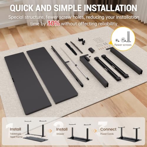 Veken 39.4 Inch Large Electric Standing Desk, Gaming Table, Black