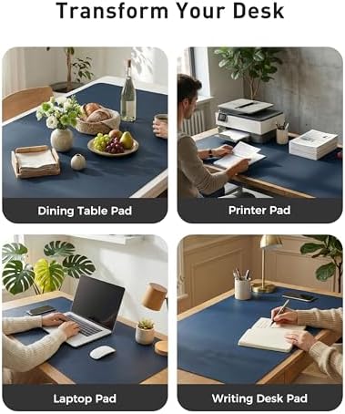 Aothia Faux Leather Desk Mat - Large Mouse Pad, Non-Slip PU Leather Blotter, Waterproof Writing Surface for Office and Home (Dark Blue, 42" x 17")