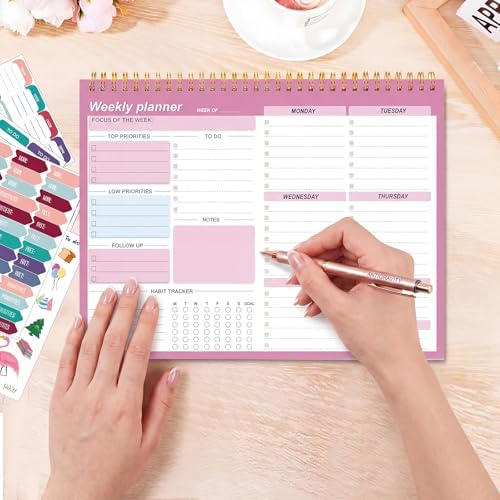 Thboxes Weekly Desk Planner, 52 Sheets, 8.5x11 In To Do List Notepad, Pink
