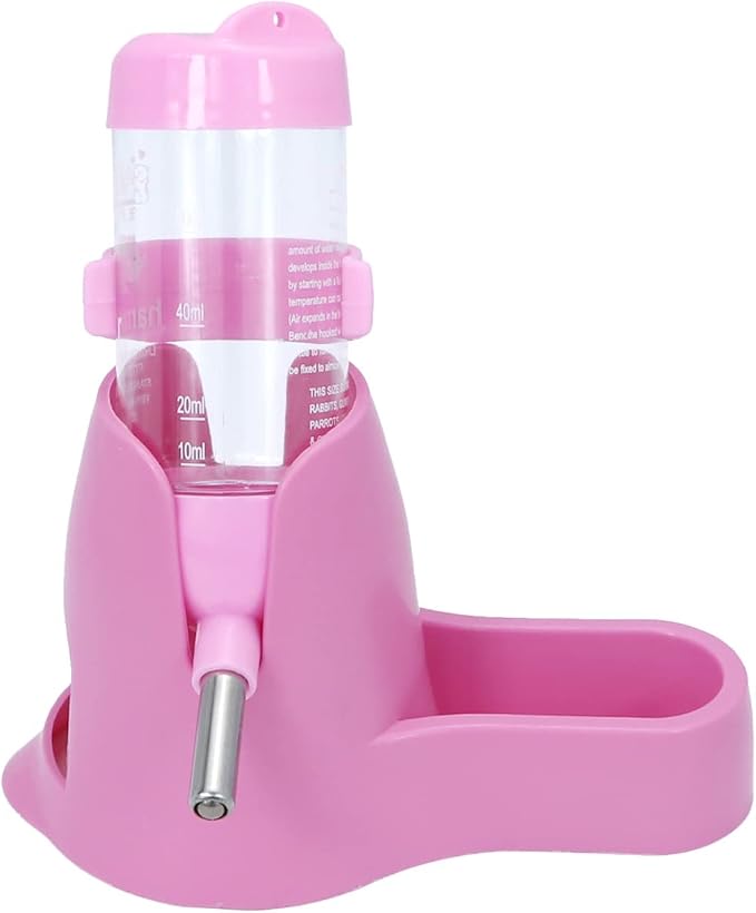 Wontee 3 in 1 Hamster Water Bottle with Food Bowl Hideout Base, 80ML, Pink | Water dispenser, food container, hideout, stable base, easy to refill, for glass tank/cage, dwarf hamster/mouse/gerbil, 2.7oz