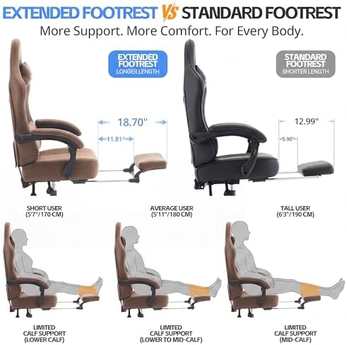 Desk Computer Gaming Chair - Ergonomic Game Office Chair with Extended Footrest and Massage Lumbar Support, Home Gamer Video Game Chairs with Spring Cushion for Adults (Pro Brown Leather)