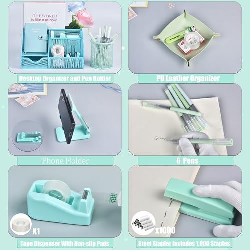 LXEVIHK Green Desk Accessories 23-Piece Office Supplies Gift Set