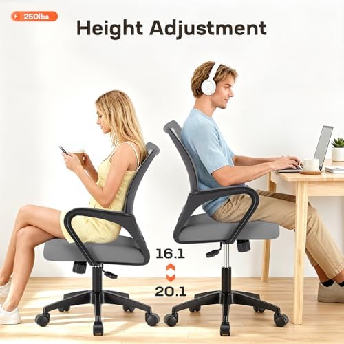 BestOffice Ergonomic Office Chair | Mid-Back Swivel Desk Chair | Grey