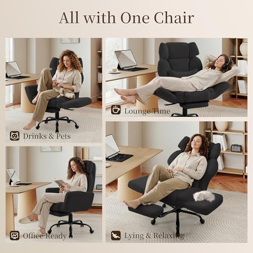 Office Chair with Flip Armrests,Big and Tall Office Chair with Foot Rest,Extra Wide Seat & Lumbar Pillow,Comfy Criss Cross Chair for Pets Sitting,Ergonomic Computer Gaming Chair,Teddy Fleece,Black