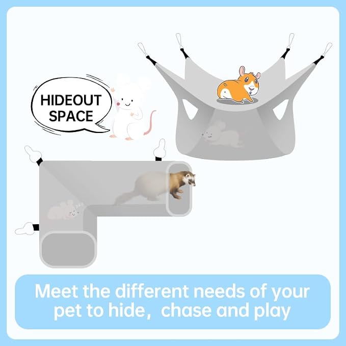 EAEDMY Guinea Pig Rat Tunnel Ferret Hammock, Small Animal Corner Tunnel & Tubes & Bed for Hedgehog Piggy Chinchilla Hideout Toys and Cage Accessories (3.Hammock&Tunnel)