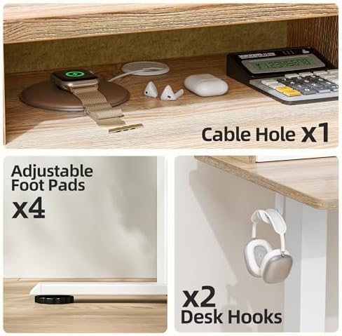 TIQLAB Standing Desk with Two Drawers, Stand Up Standing Desk Adjustable Height, Electric Sit Stand Table with Storage Shelf and Splice Board, 55 * 28 inch, Maple