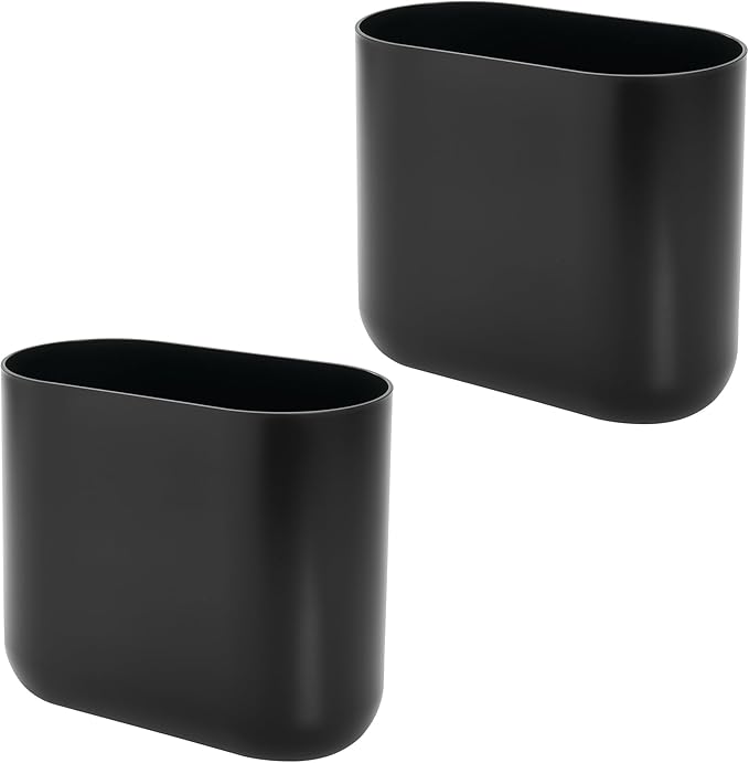iDesign Small Oval Plastic Trash Ideal for Bathroom, Bedroom, or Office-Set of 2-Black Waste Can
