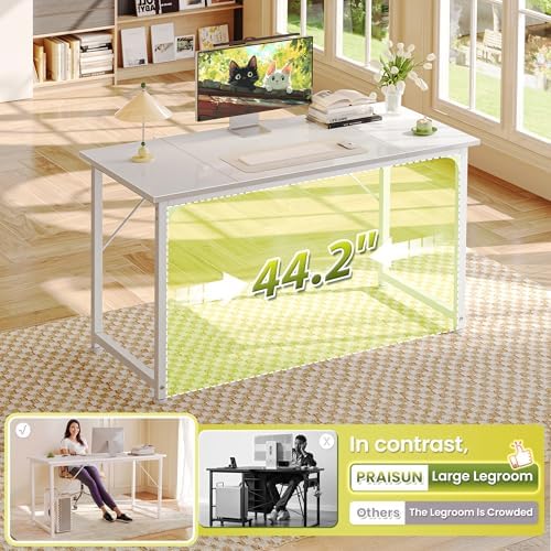 PRAISUN 47 Inch Computer Desk, Office Desk, Spacious Desktop, White