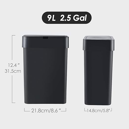 ELPHECO Bathroom Trash Can with Lid 2.5 Gallon Motion Sensor Slim Garbage Can Small Touchless Trash Bin Bathroom Decor 9.5 Liter Smart Waste Basket for Bedroom, Living Room, Toilet (Black)