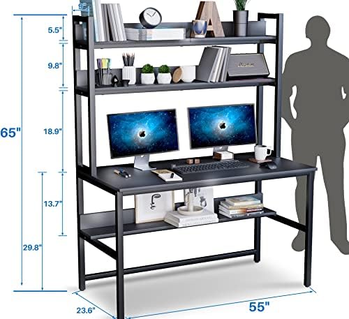 Aquzee Desk with Hutch, Computer Desk with Shelves, 55 Inch