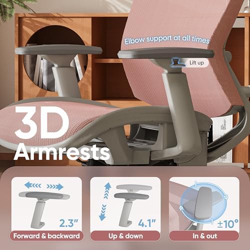 ELABEST Mesh Office Chair,Ergonomic Computer Desk Chair,Sturdy Task Chair- Adjustable Lumbar Support & Armrests,Tilt Function,Comfort Wide Seat,Swivel Home Office Chair (Pink)