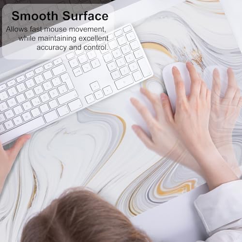 QiyI PU Leather Large Mouse Pad, Office Decor, 31.5" x 15.7", Gold Striped