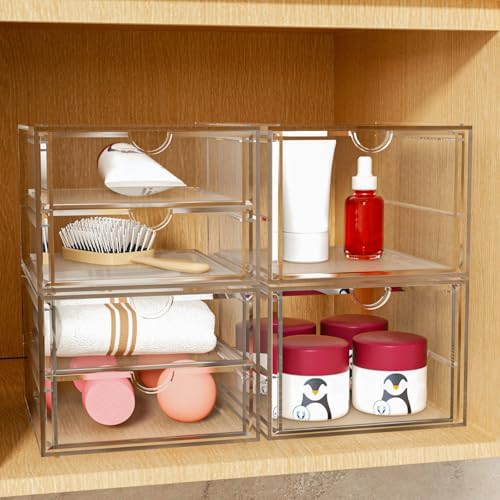 caktraie 4-Pack Acrylic 6-Drawer Office & Makeup Storage Organizer,Desk
