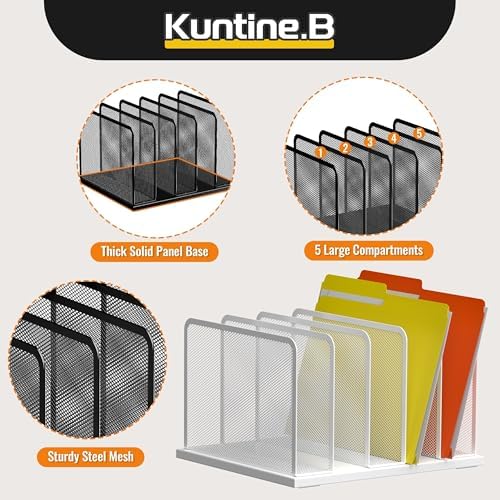 Kuntine.B 5-Section Upright Desk File Organizer White 1 Pack