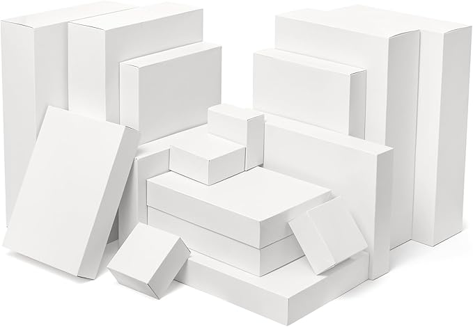 Mefleet 16 Pack Gift Boxes with Lids Assorted Sizes Small to Extra Large Different Size Shirt Box for Wrapping Christmas Presents, Holidays, Birthday Gift White