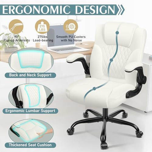 Leather Office Chair, PU Home Computer Desk Chairs with Ergonomic Back Support, 360°Swivel Free，Small Gaming Chair with Wheels and Adjustable Armrests, for Short People Use