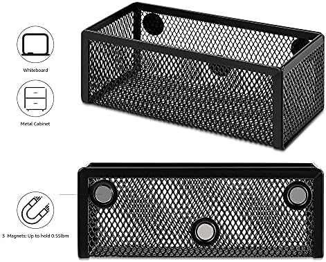 Amazon Basics Magnetic Storage Baskets, Mesh Organizers for Office Supplies and Workspace, 6" x 2.5" x 2.2", Black, 3-Pack