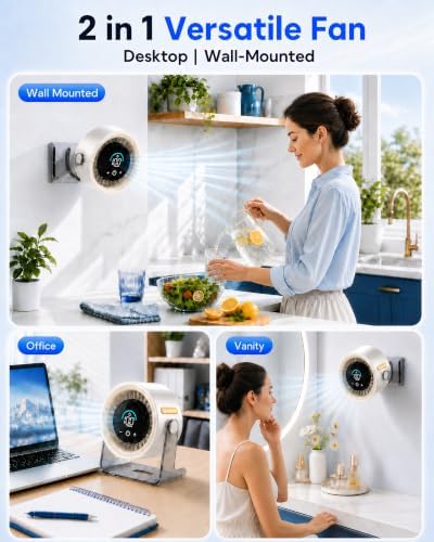 Cordless Wall Mounted Fan, Small Rechargeable Wall Fan for Bedroom and Kitchen, 100 Speeds Quiet Fan with Digital Display, 120° Tilt 2-in-1 Portable Desk Fan for Bunk Bed(White)