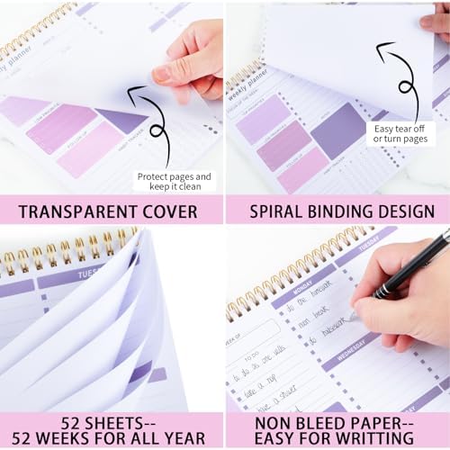 Thboxes Weekly Desk Planner, 8.5x11In To Do List Notepad, 52 Sheets, Purple
