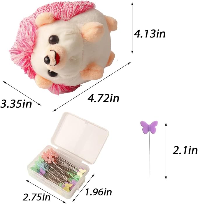 CICILIAYA Hedgehog Shape Pin Cushion, Cute Pincushions Sewing Kit Lovely Needle Cushions Pins Holder Sewing Accessories Supplies with 100Pcs Colored Butterfly Pins for Quilting DIY Crafts Patchwork