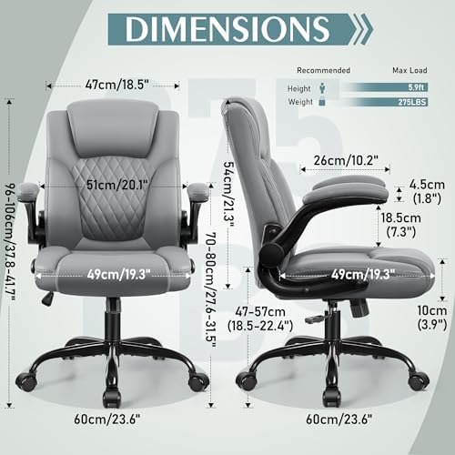 Leather Office Chair, PU Home Computer Desk Chairs with Ergonomic Back Support, 360°Swivel Free，Small Gaming Chair with Wheels and Adjustable Armrests, for Short People Use