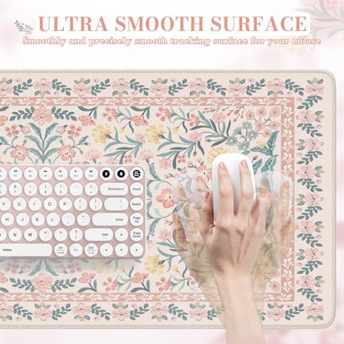 iCasso Desk Mat,Mouse Pad for Office Desk,35.4x15.7in,Pink Floral