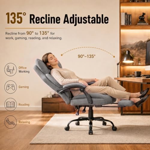 GTPLAYER Big&Tall Ergonomic Gaming Chair, Wide Spring Seat, Linkage Armrest,Gray