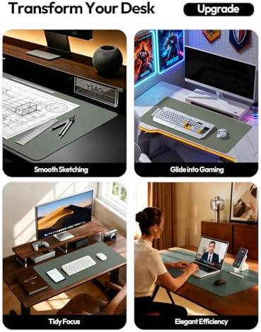YSAGi Leather Desk Protector, Office Mat, Large Mouse Mat, Non-Slip PU Leather Blotter, Laptop Desk, Waterproof Writing Pad for Office and Home (Dark Green, 31.5" x 15.8")