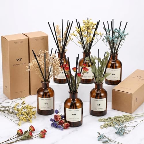 WEALD TRIBE Reed Diffuser Set for Bathroom Air Fresheners, Oil Diffuser Sticks | Sandalwood Rose Scent 4.0 fl oz Home Fragrance with Sticks Defusers | House Bedroom Office Shelf Decor