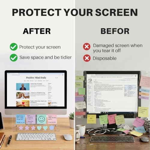 Monitor Memo Board Holder 14"x5", 2pcs Office Organization Memo Holders for Computer Sticky Note Holder, Space-Saving Under Monitor, Movable & Reusable, Screen Saver for Office & Home Desktop Decor